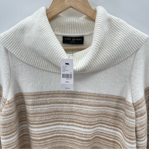 NWT Lane Bryant Cowlneck Striped Cozy Soft White Tan Warm Sweater Size 14/16 - Picture 8 of 13